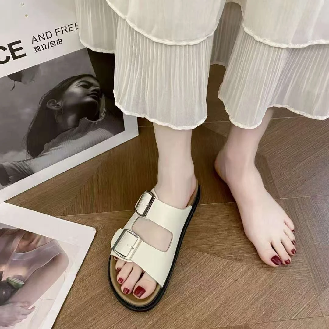 376-28女士真皮平底拖鞋2025夏季新款厚底凉鞋时尚百搭凉拖
