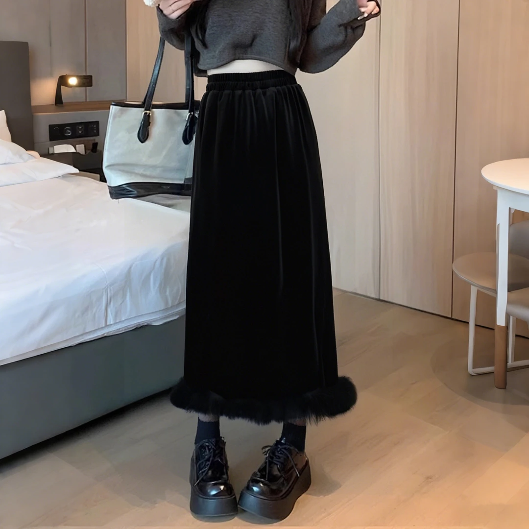 A春季黑色女装半身裙2025新款中长款直筒开叉显瘦包臀裙子2602