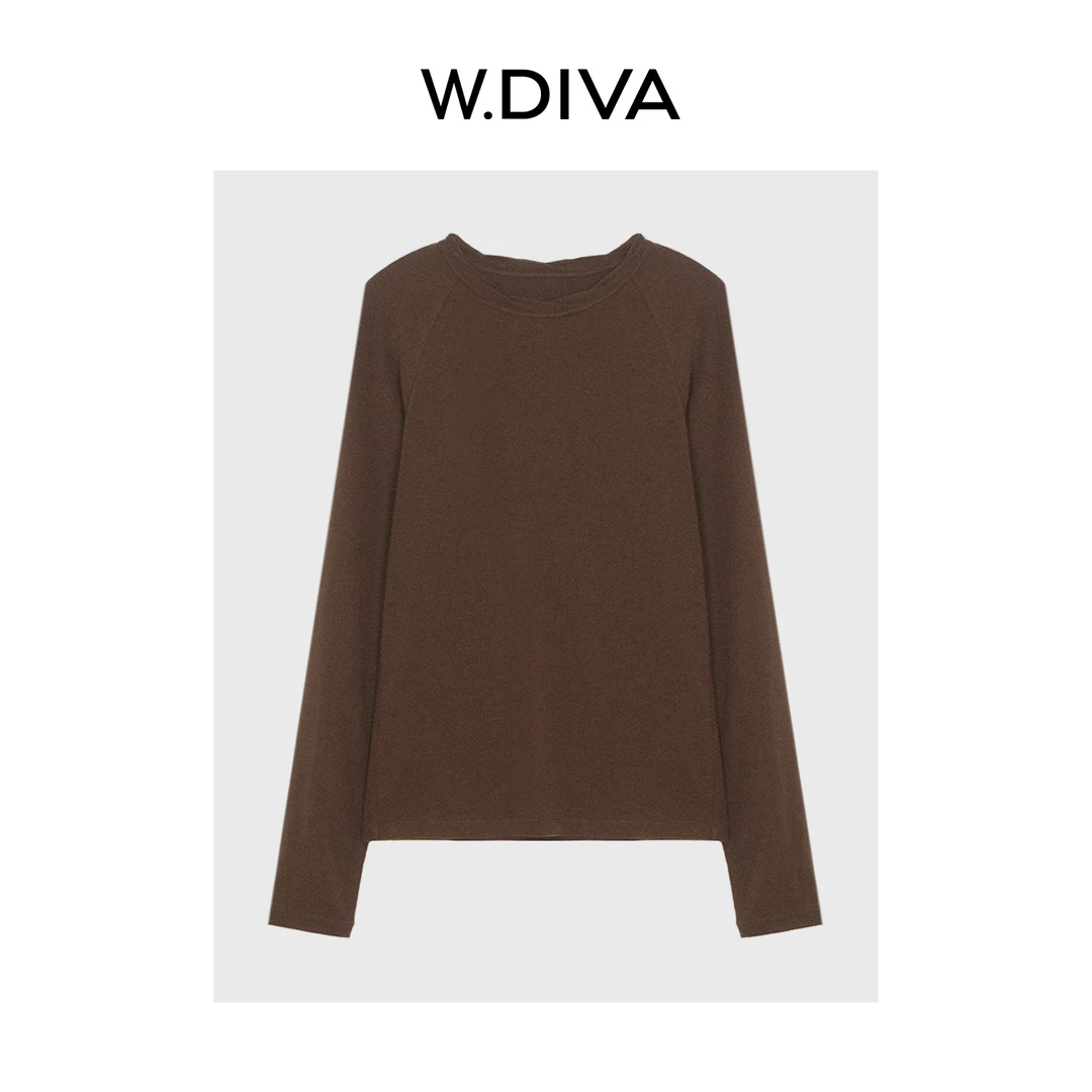 W.Diva【黑咖上衣】羊绒醋酸天丝羊毛长袖T恤圆领松弛感53T022793