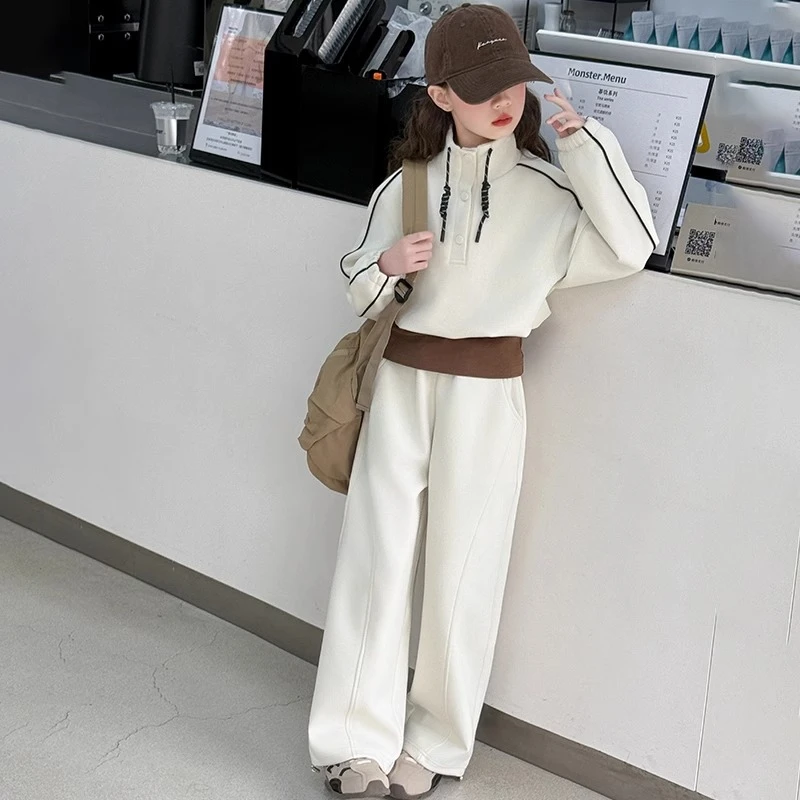 女童春秋套装2025新款儿童立领卫衣假两件运动女大童女孩衣服春装