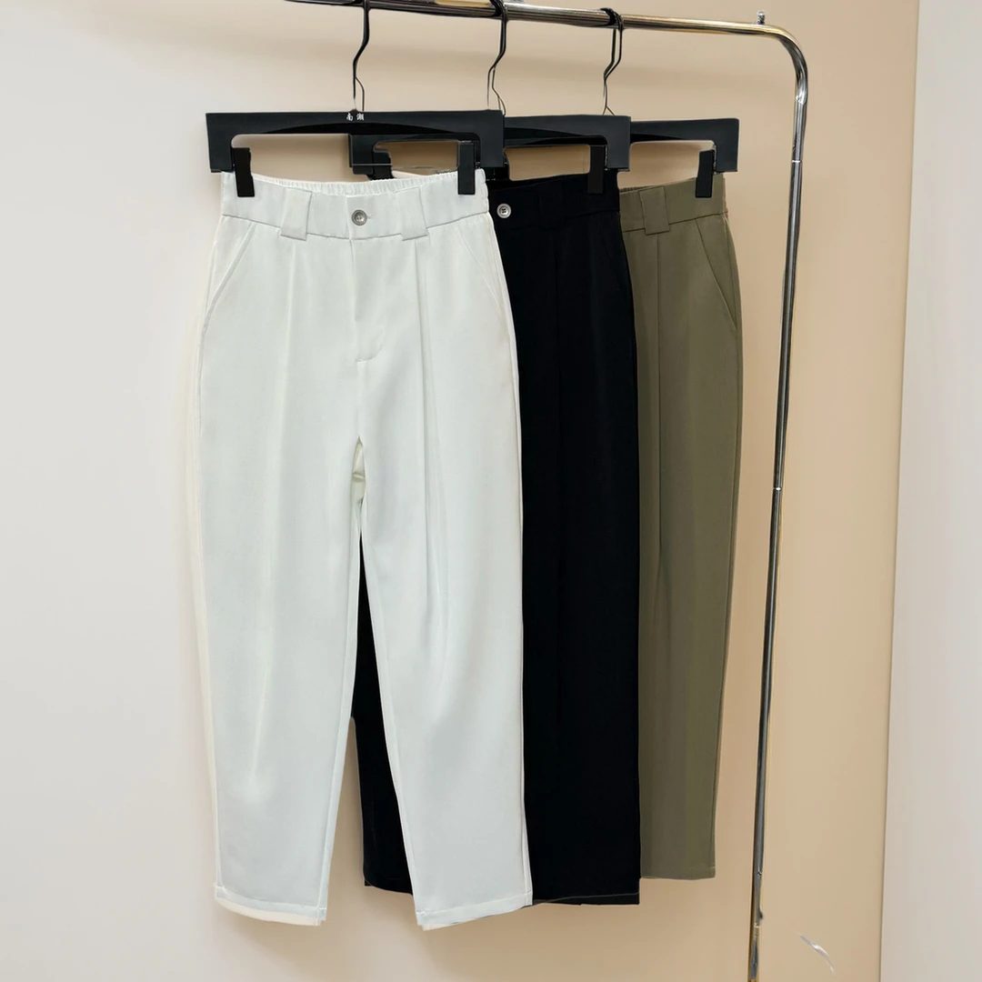 春夏新款免烫丝滑纯色宽松冰丝裤男宽松百搭休闲西裤潮流长裤3133