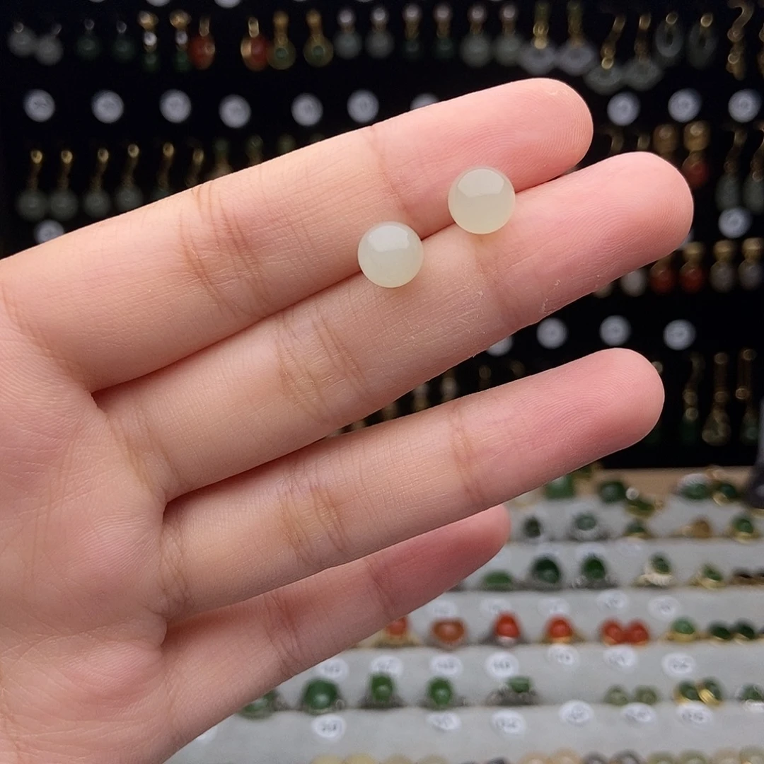 银S925镀金镶嵌和田玉耳饰