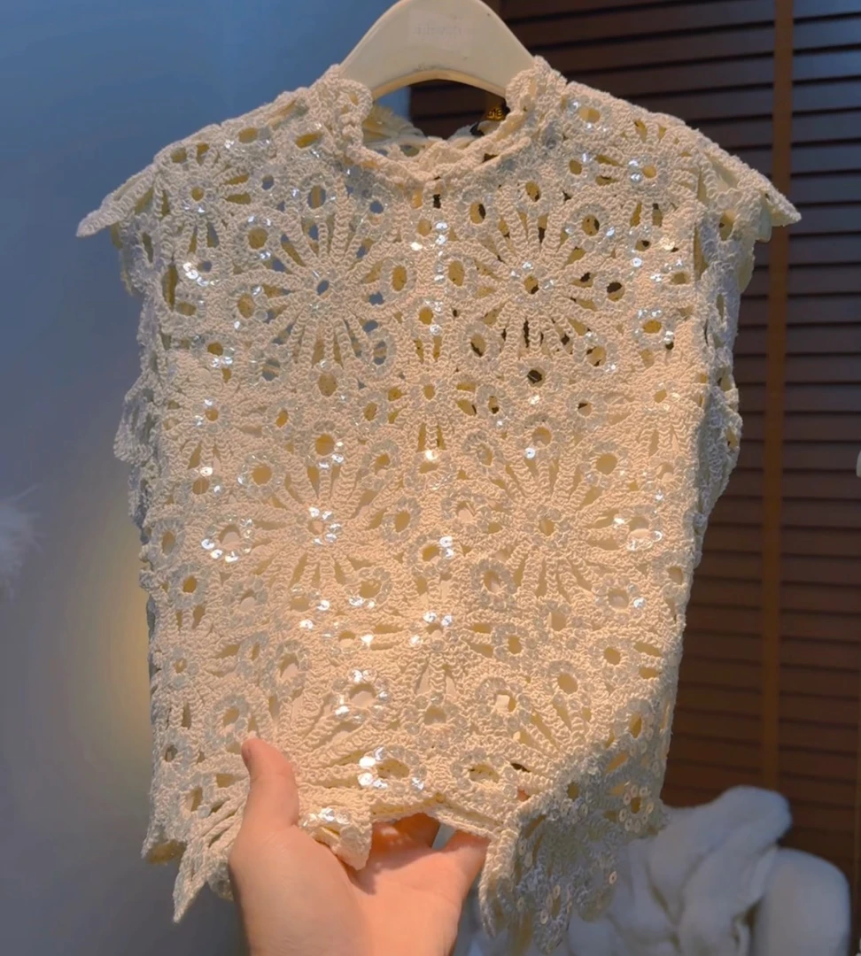 2025早春新款女装法式优雅时尚镂空无袖针织上衣