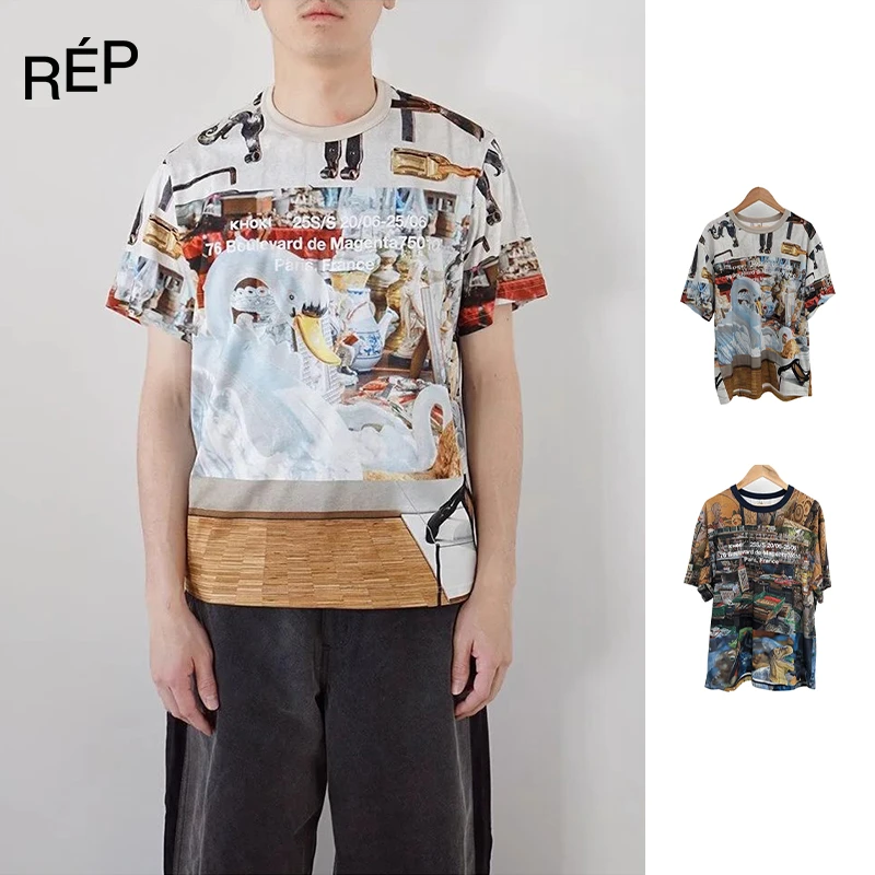 KHOKI设计师品牌藏青/米色领口全印花短袖T25SS TheREPUBLIQUE