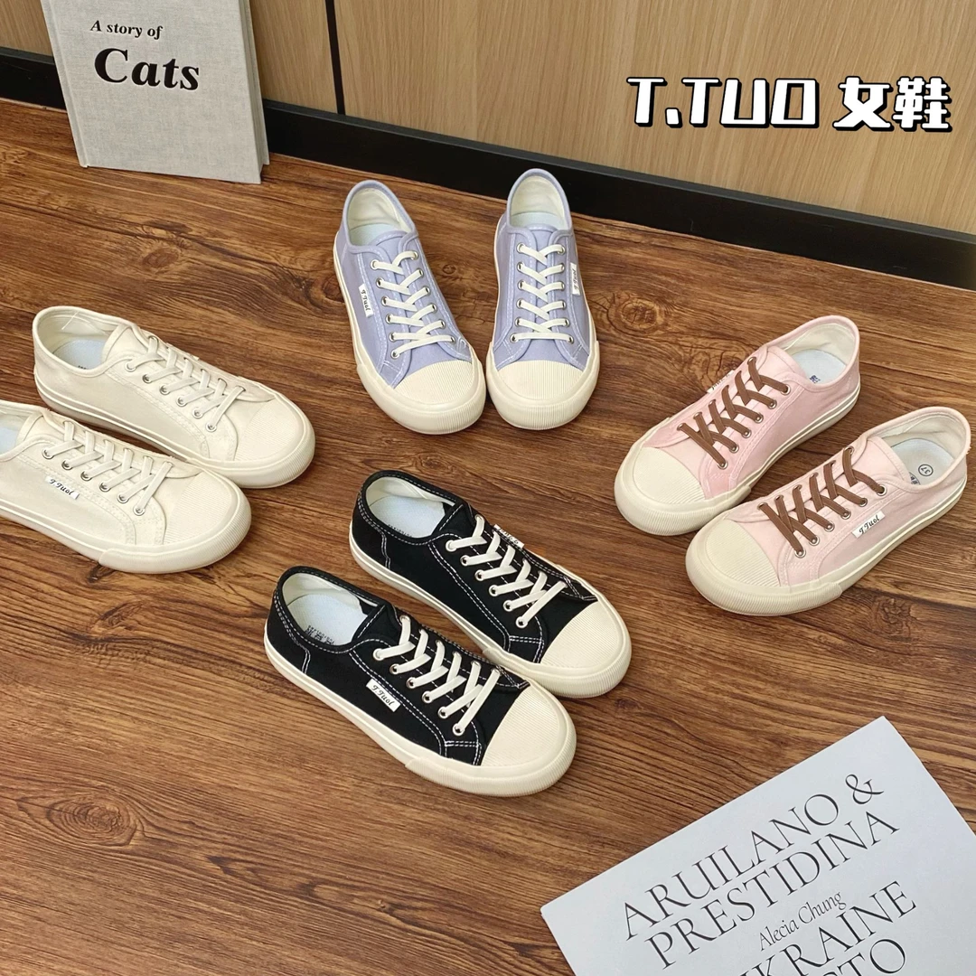 薄款透气板鞋夏季圆头时尚休闲鞋系带多巴胺帆布鞋女百搭平底软底