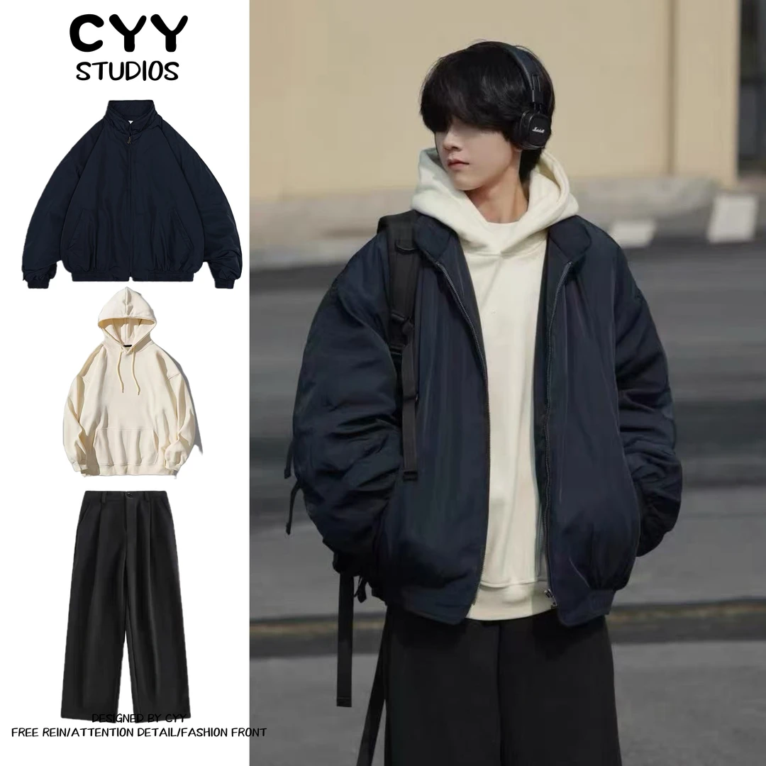 三件装/单件日系复古棉衣外套短款宽松棒球服男女美式飞行服棉服