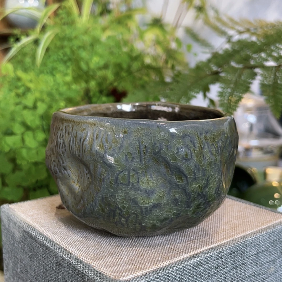 舒氏陶艺翠片乌金手捏杯