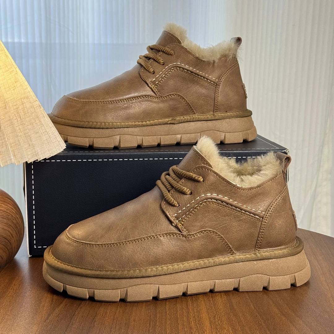 真皮！内里羊皮毛一体！防水好打理保暖舒适男士雪地靴东北大棉鞋