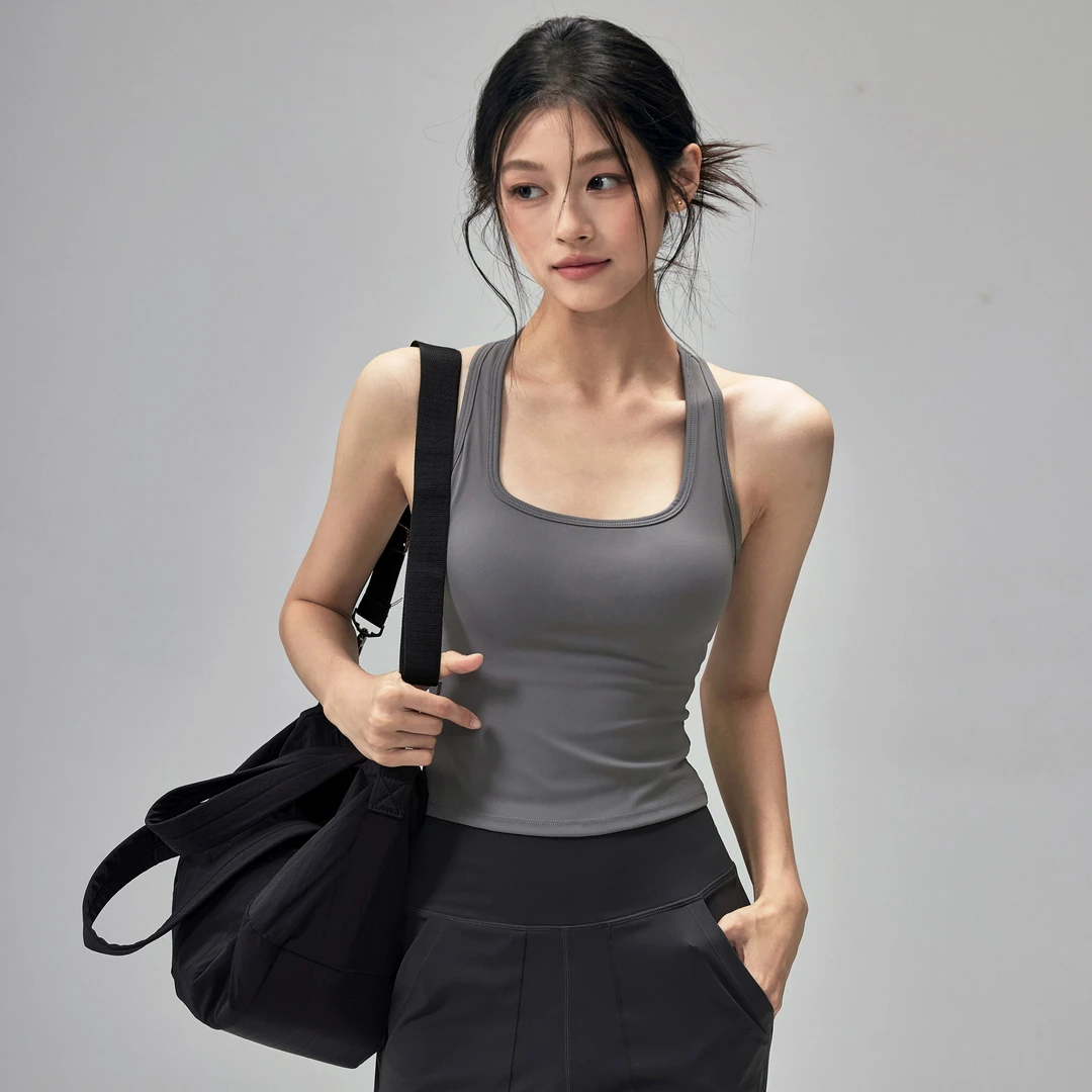 运动背心女工字美背瑜伽服内衣带胸垫上衣网球跑步防震速干健身服