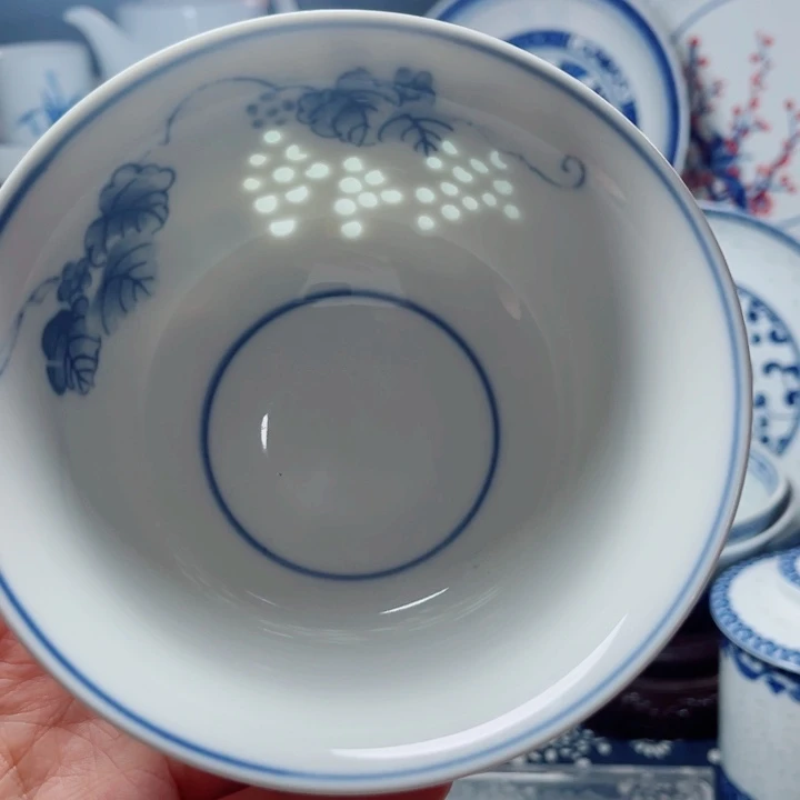 青花玲珑5寸饭碗葡萄