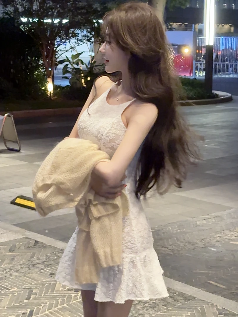 WW定制「江南花坊」纯欲辣妹蕾丝性感夏季显瘦修身鱼尾吊带连衣裙