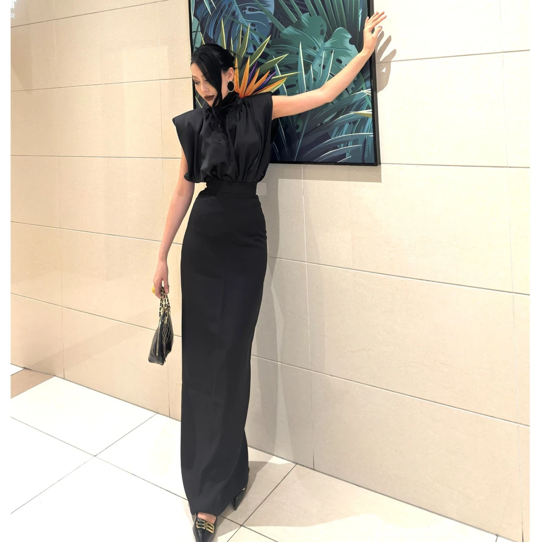 【MEYFIRA品牌高级设计款】9号显瘦气质轻奢时尚夏季黑色修身名媛