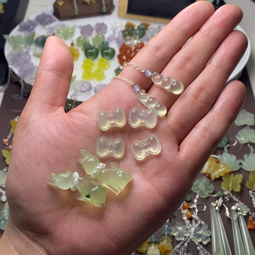 慕***仙蛇纹石玉合金耳饰/颈饰