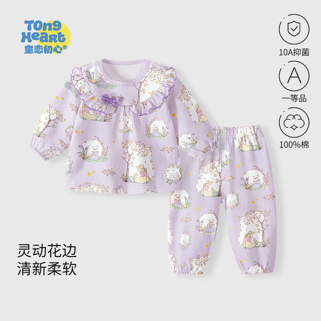 婴儿套装女宝宝秋衣秋裤纯棉长袖外出洋气新生家居服公主衣服秋装