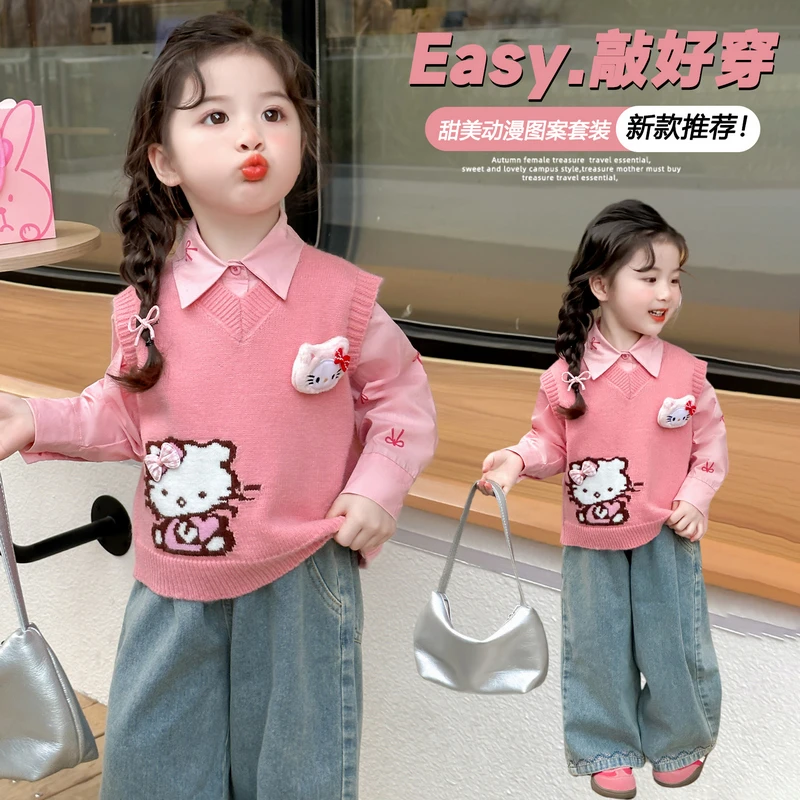 女童学院风针织马甲套装2025新款春装洋气女宝宝春秋款两件套装