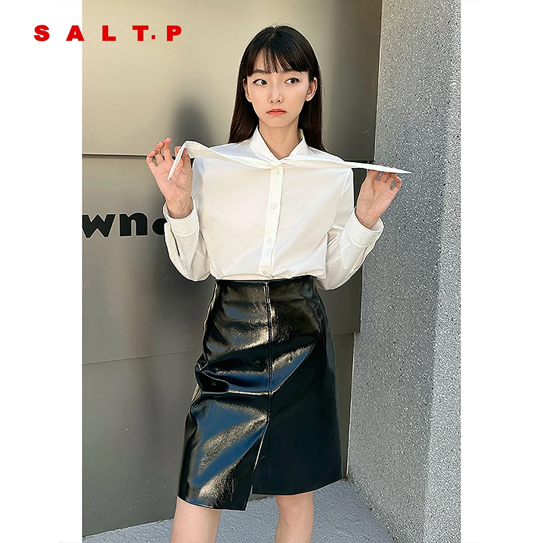 SALT.P可颜气质通勤本白“兔耳朵”绑带显瘦白色衬衫女2025春新款