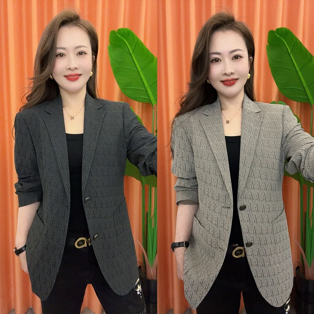 【亚琴男装】2025时尚潮流男士春夏日常百搭轻奢字母提花西装上衣