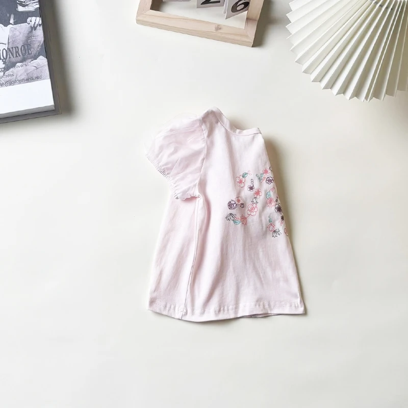 【花路】夏季上新女童短袖夏款轻薄文艺淑女儿童公主百搭T恤泡泡袖