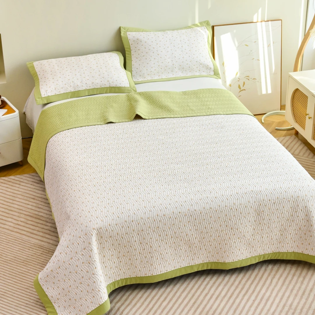 【清雅米莫代尔】四季双面可用万针绗缝亲肤可机洗床盖床单盖毯轻奢