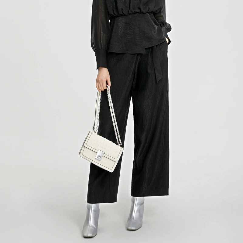 Maokai新款时尚简约百搭黑色宽松显瘦休闲垂感直筒长裤M231Z0831