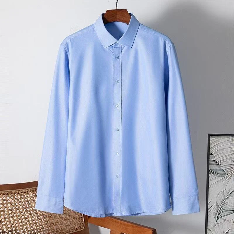 H-商务蓝色加绒长袖衬衫直播间同价