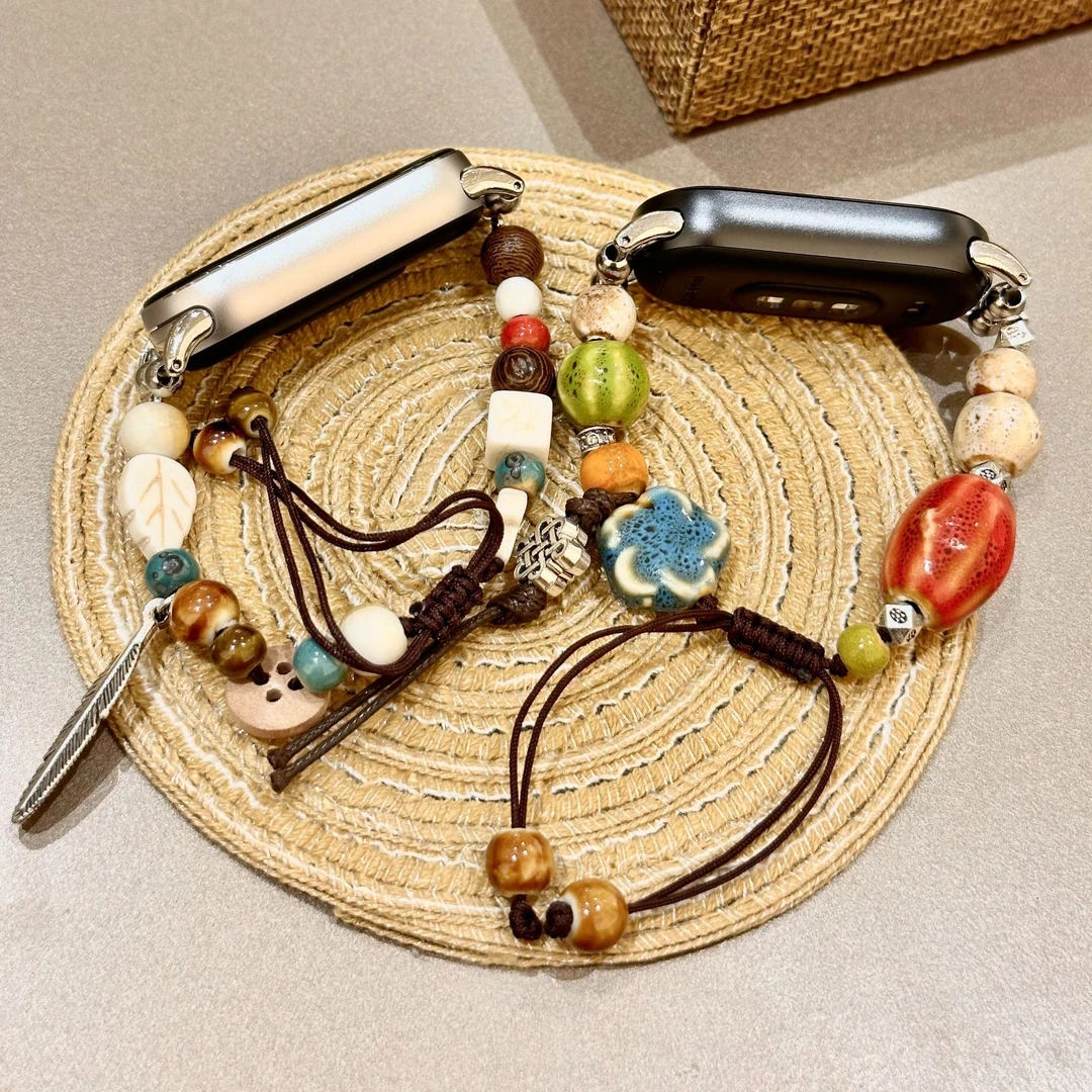 陶瓷编制表带文艺古风适用于小米手环9/9Pro表带红米watch4代