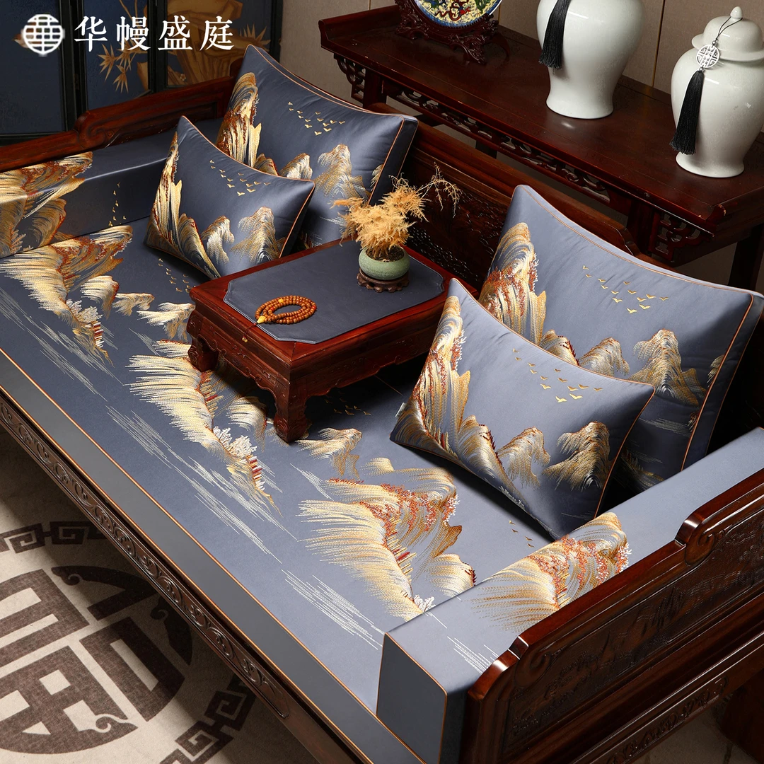 中式沙发坐垫罗汉床专用垫子五件套带靠背红木家具沙发垫套罩定制