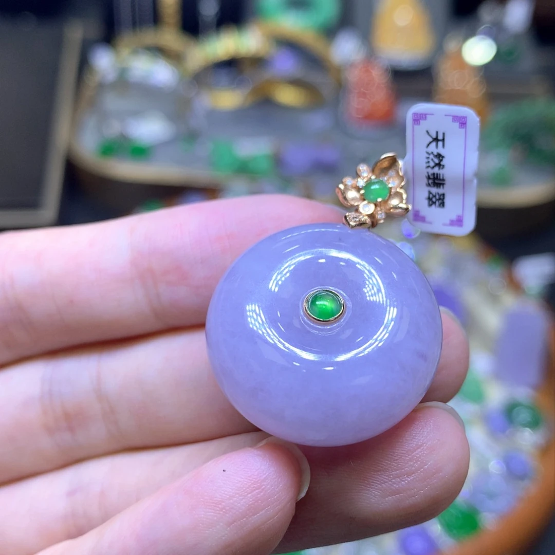 翡翠18K金镶嵌颈饰翡翠吊坠项链