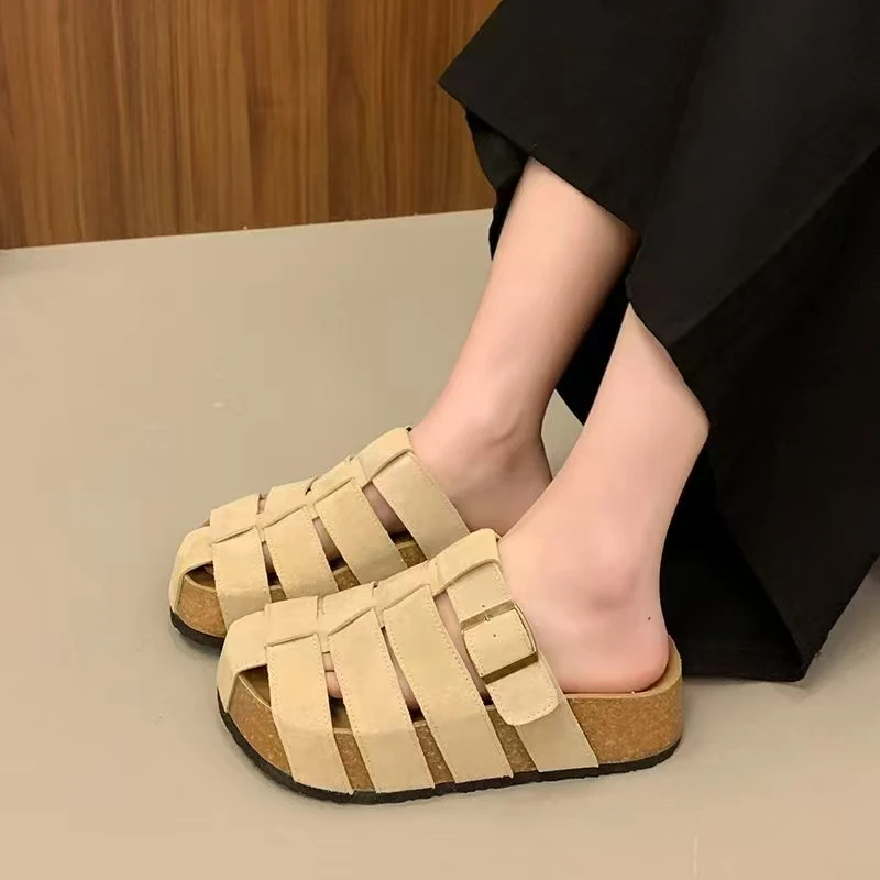 【十六号】厚底猪笼勃肯拖包头拖鞋2025新款夏季磨砂皮博肯鞋25bk-2