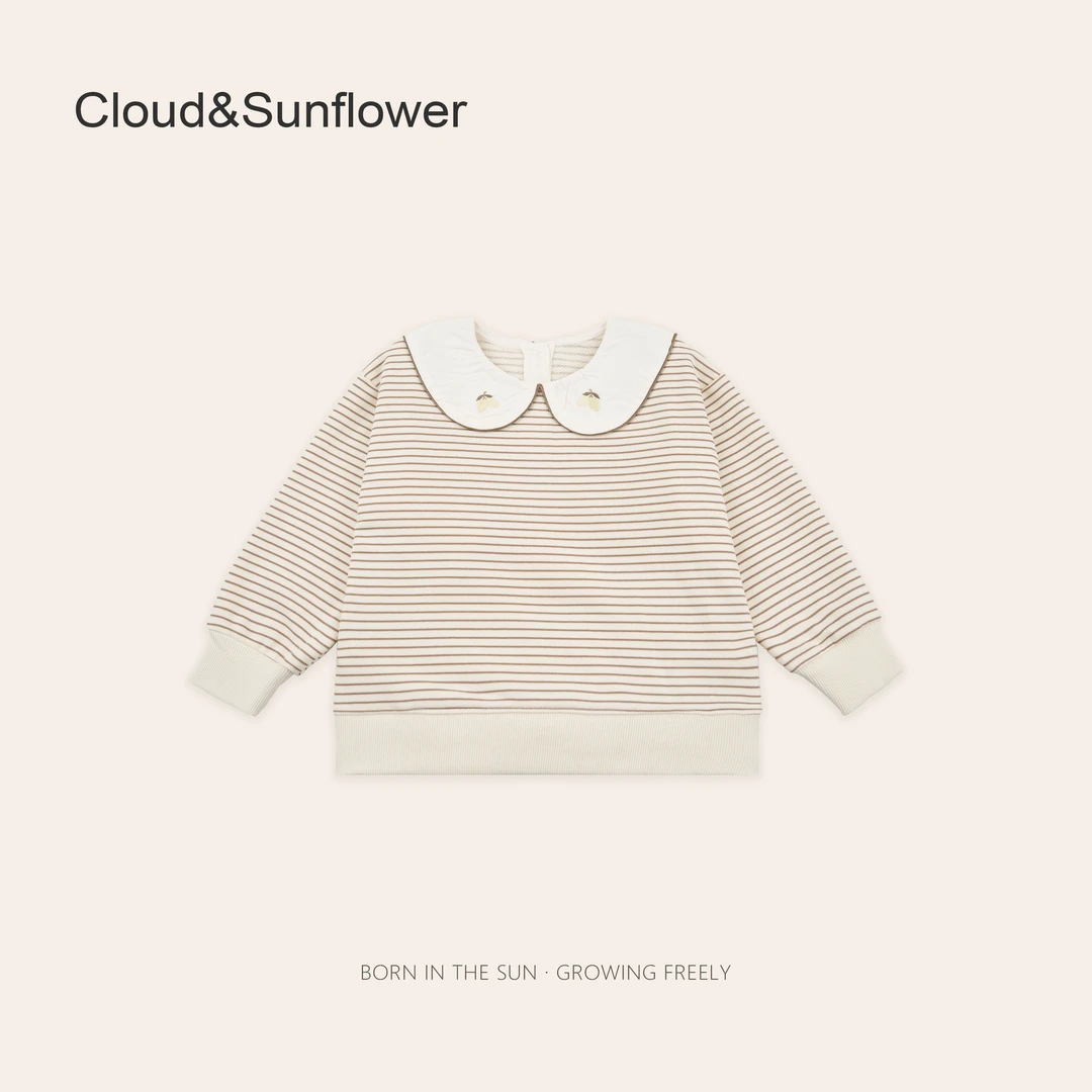 女童春季娃娃领小黄花刺绣条纹休闲卫衣1113560