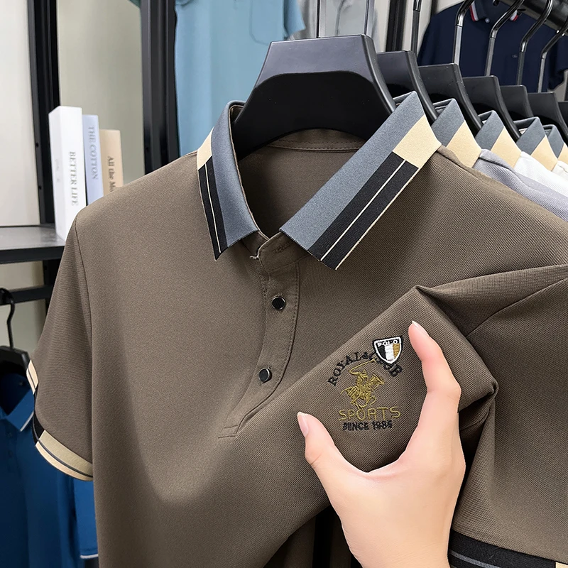 327夏季男士新款翻领刺绣短袖T恤