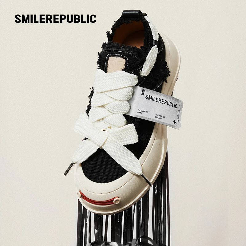 SMILEREPUBLIC檀健次黑色低帮开口笑厚低帮鞋子明星同款百搭鞋子