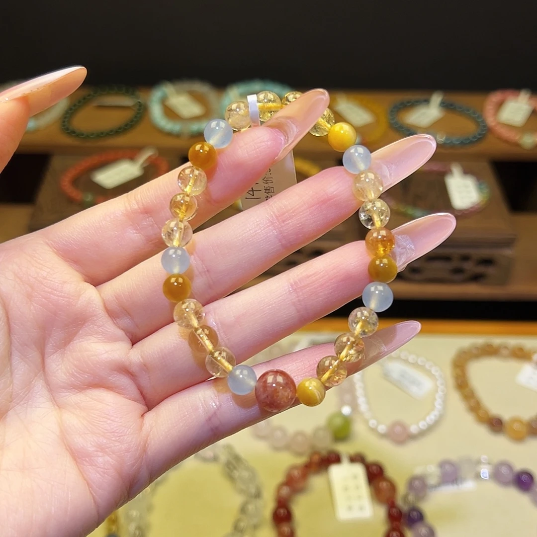 水晶手串银S925镀金镶嵌黄1496