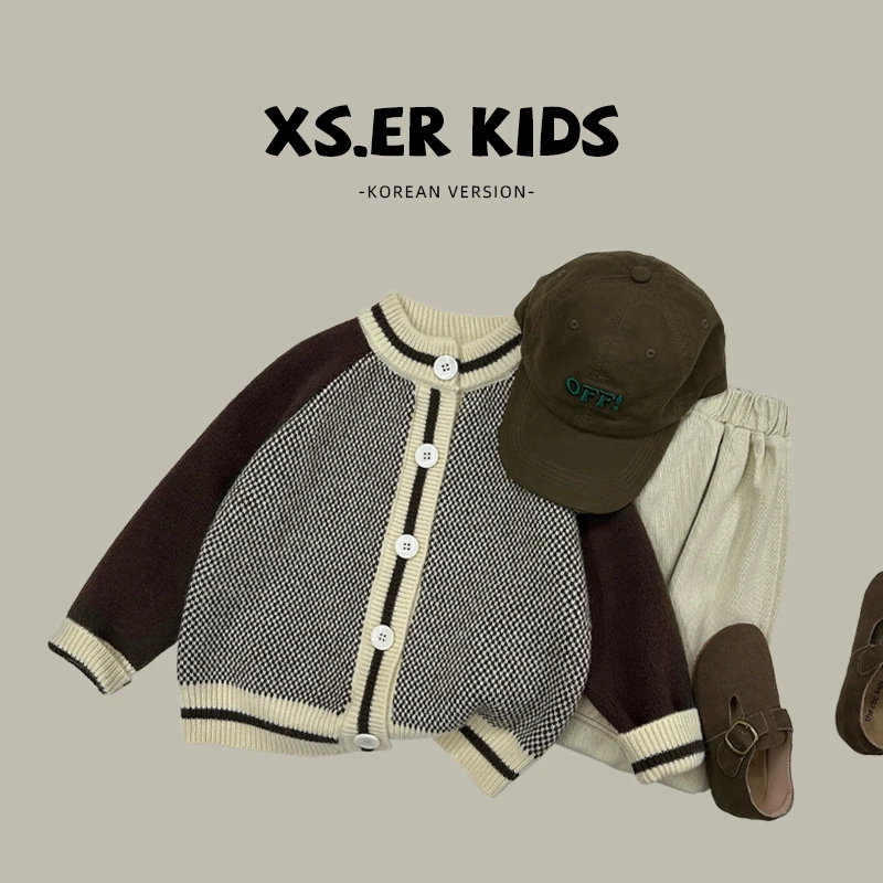 现货-男童复古简约毛衣秋秋儿童百搭拼接开衫WP0006-CCCC