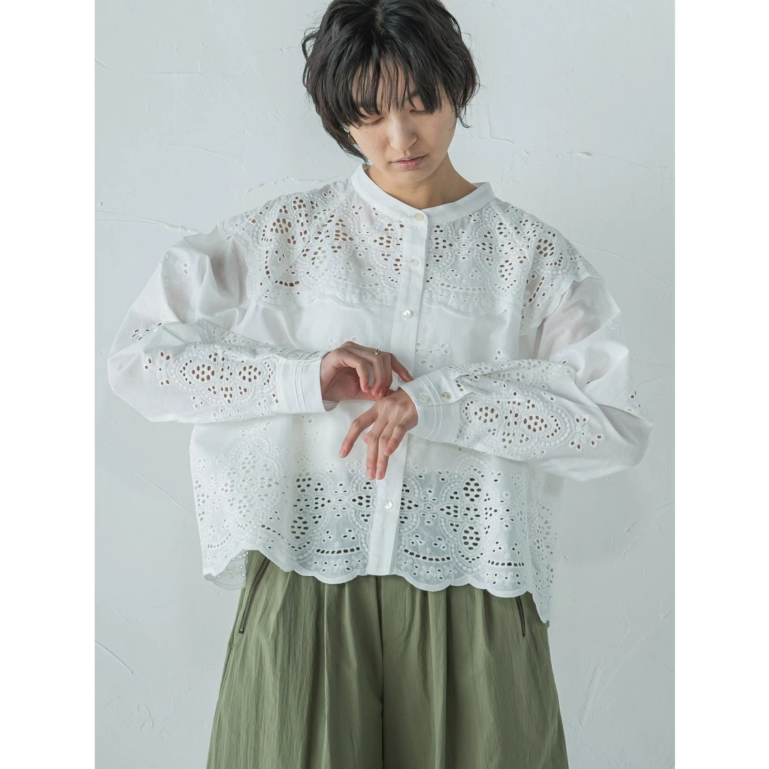 【表姐家】春季新款 M 时尚重工镂空刺绣蕾丝复古百搭长袖蕾丝衫