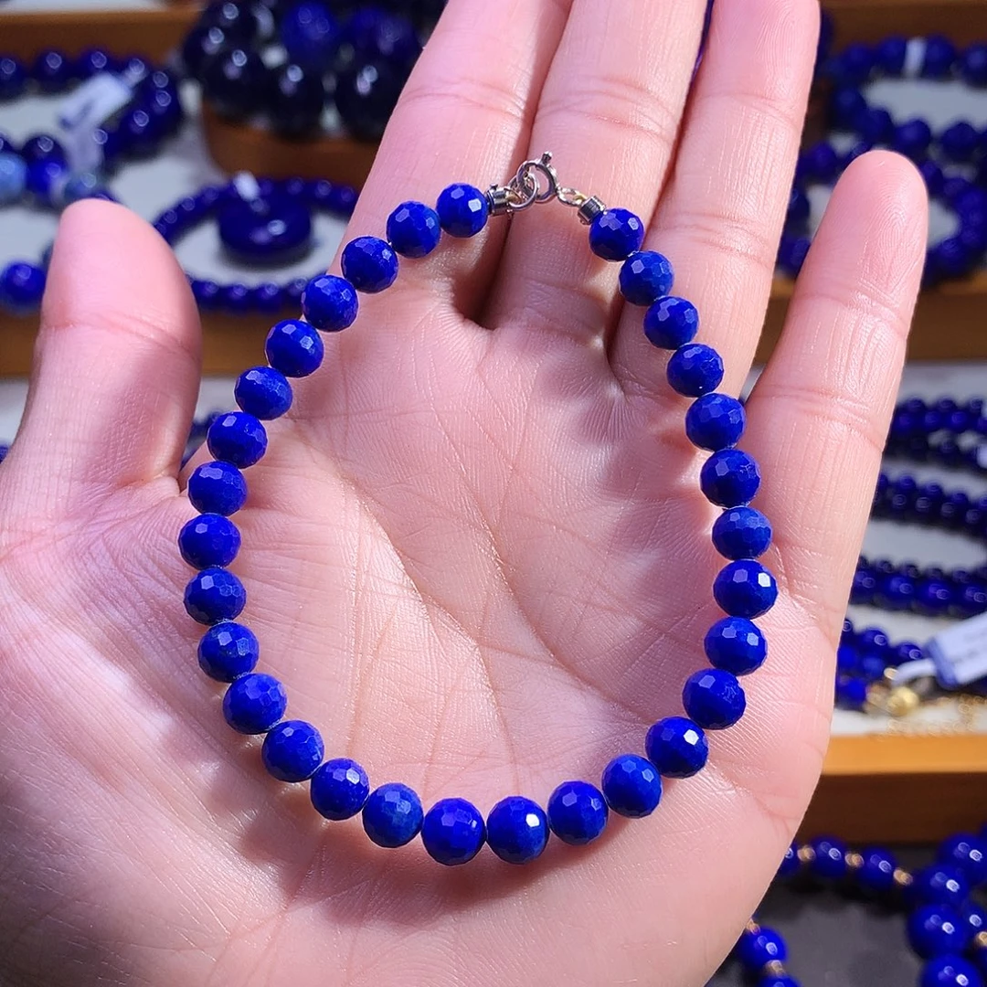 青金石银S925镶嵌手链6m天花板爆闪刻面手链1013