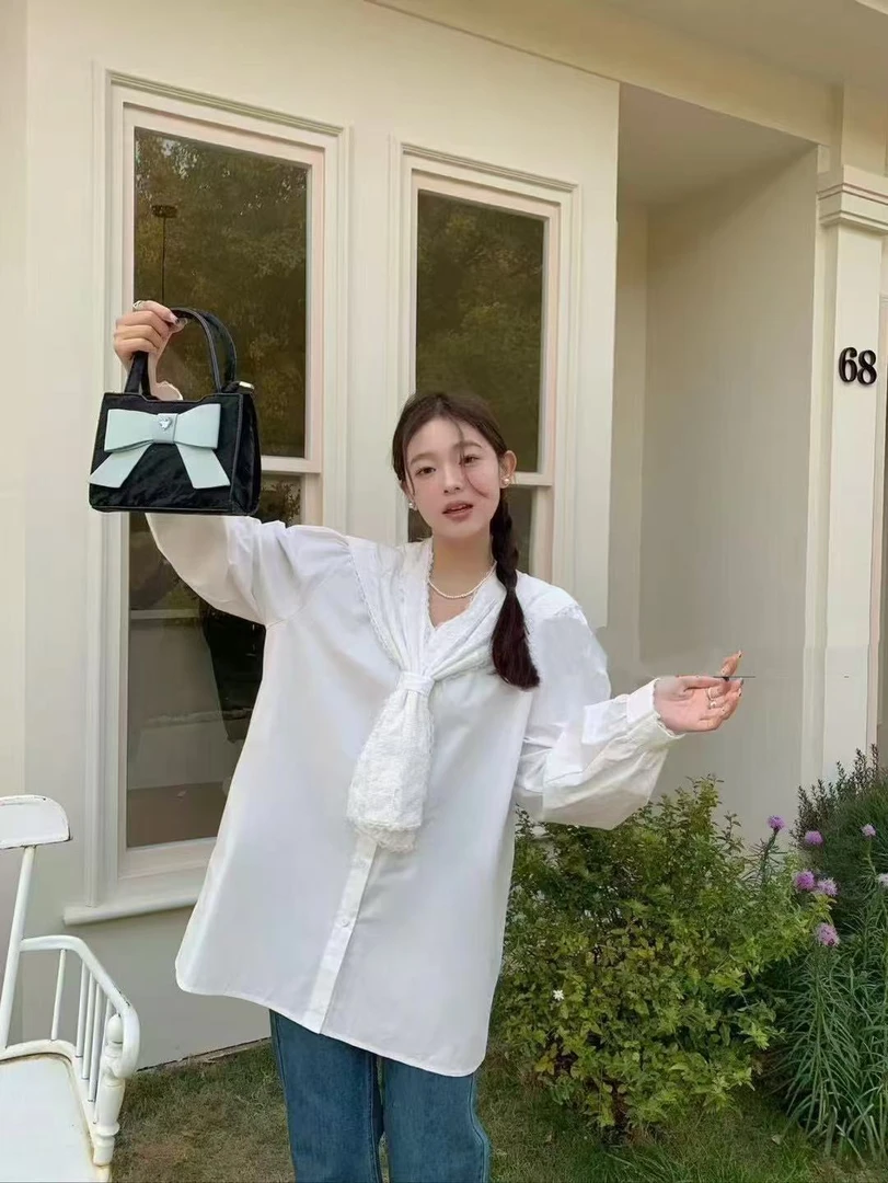 云朵家 - 春季新款花边披肩领宽松版衬衣 时尚气质洋气百搭款