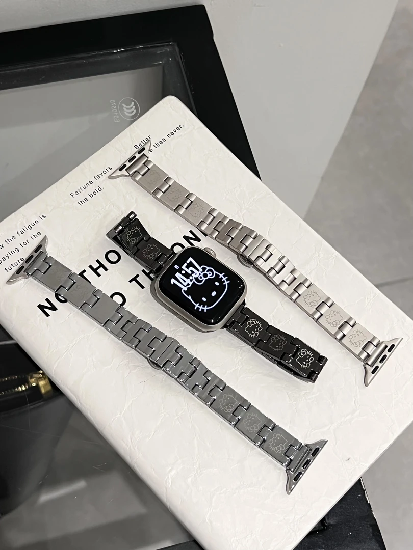 适用苹果手表表带kitty方块镜面金属小米手环9表带小米10表带vivo