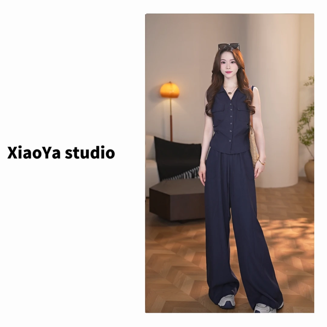 昕昕 1008 时尚套装直筒显瘦长裤收腰体女装高腰减龄  上衣＋裤子