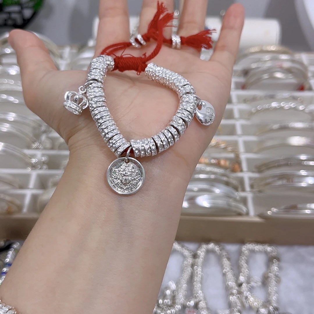 无足银皇冠胖福盘缠手链