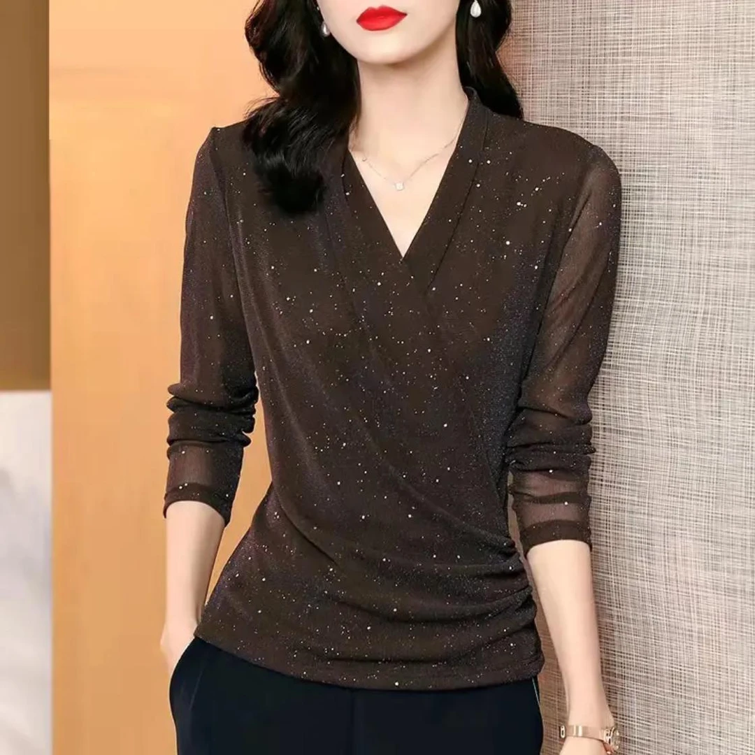 打底衫内搭可外穿春季V领显瘦长袖T恤洋气减龄中年妈妈装宽松上衣