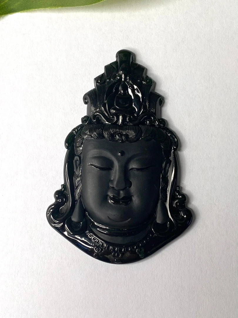 娜年翠玉 墨翠缅甸a货墨翠 墨翠观音头 端庄威严