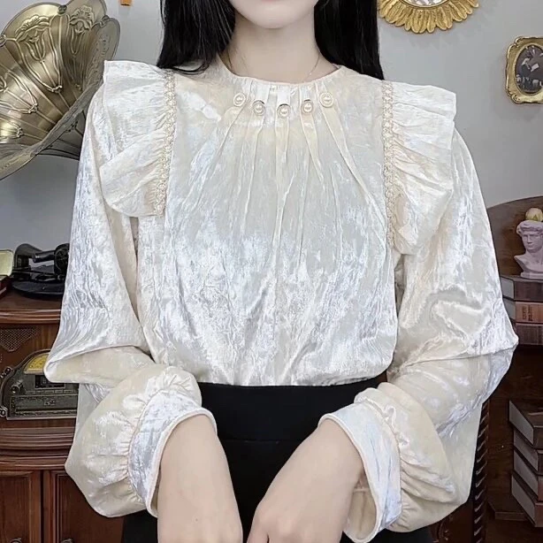 别致印花长袖雪纺衬衫时尚气质减龄小衫女