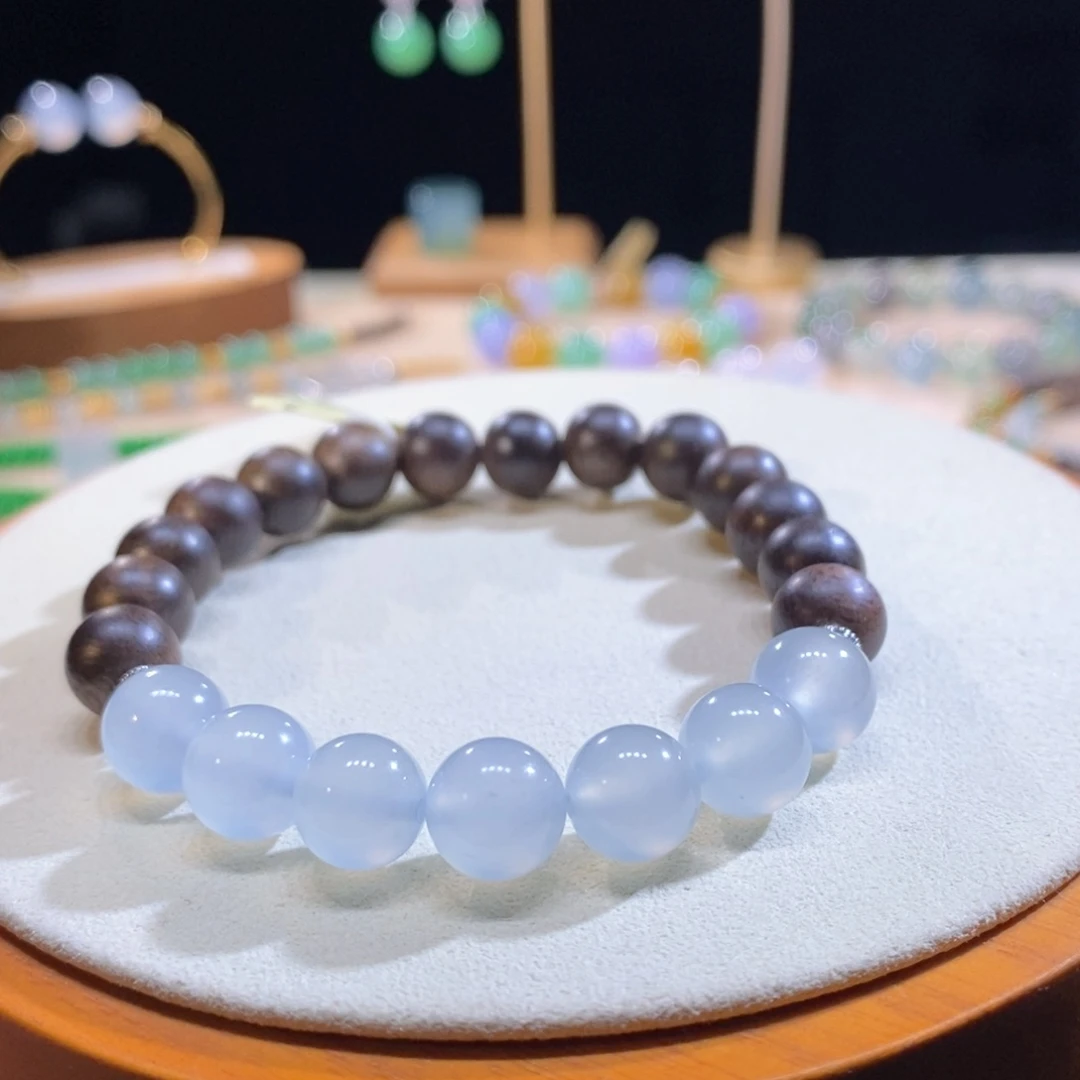 翡翠未镶嵌颈饰翡翠冰胶蓝底手串