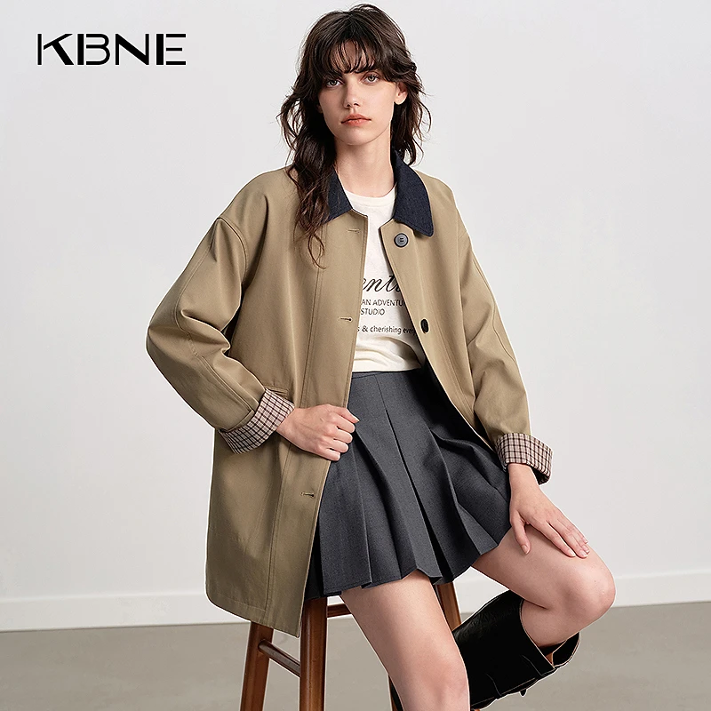 KBNE风衣外套女2025新款爆款洋气秋季巴恩风撞色中长款风衣小个子