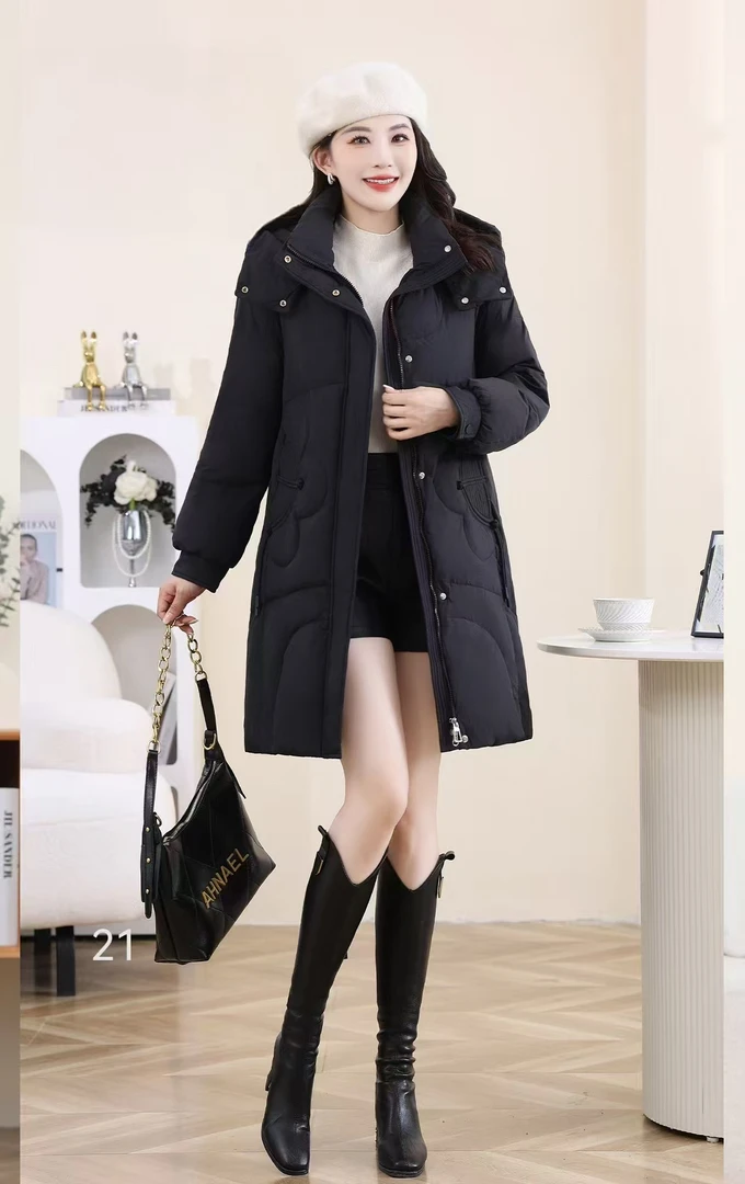 【F2107】新款时尚休闲中长款外套女款冬季宽松显瘦加厚防寒服外套