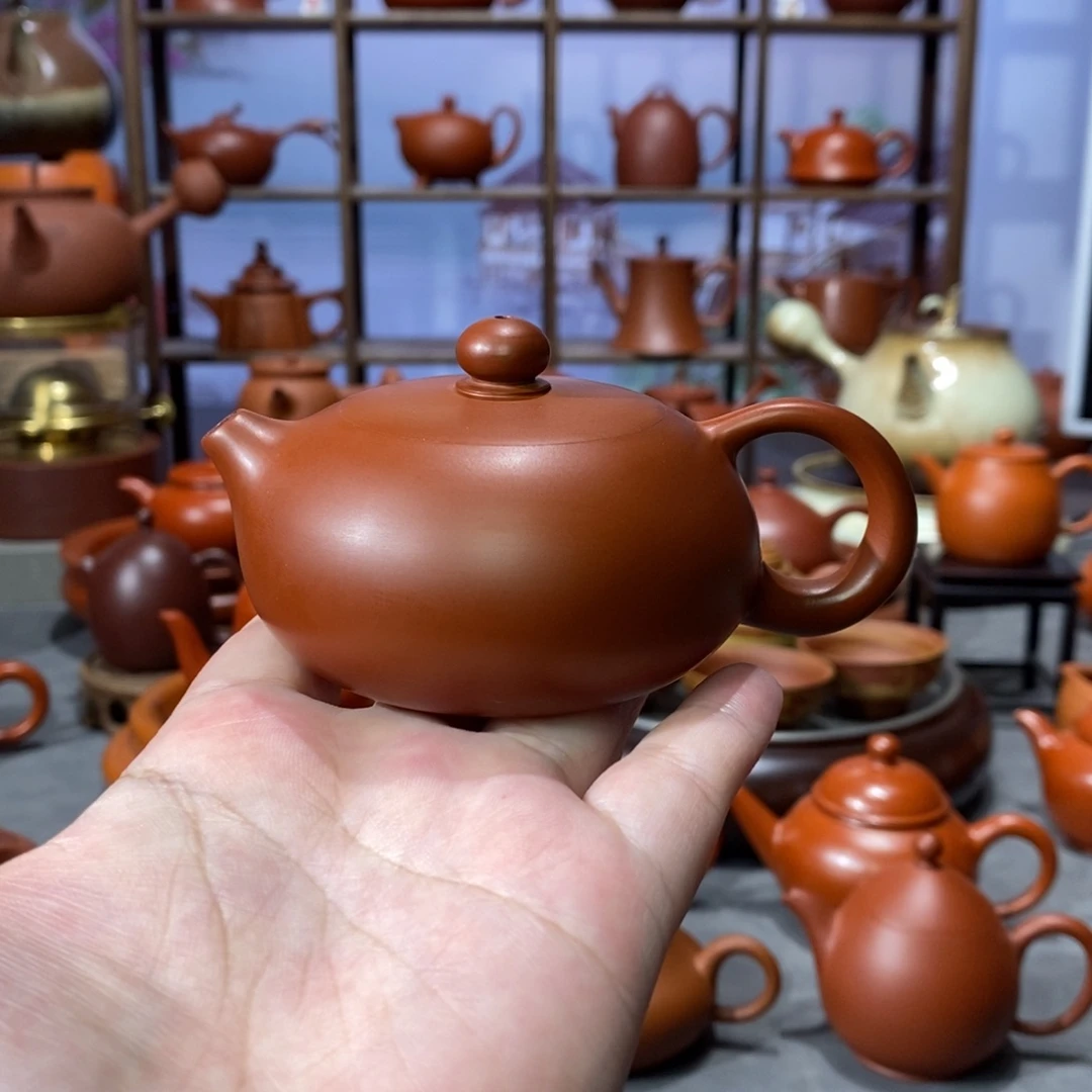 茶壶紫砂章旭文朱泥扁西施壶100cc