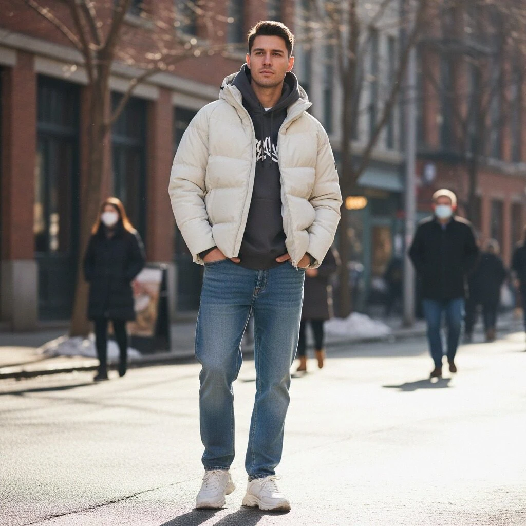 男女同款纯色都市户外休闲时尚百搭保暖连帽羽绒服50577