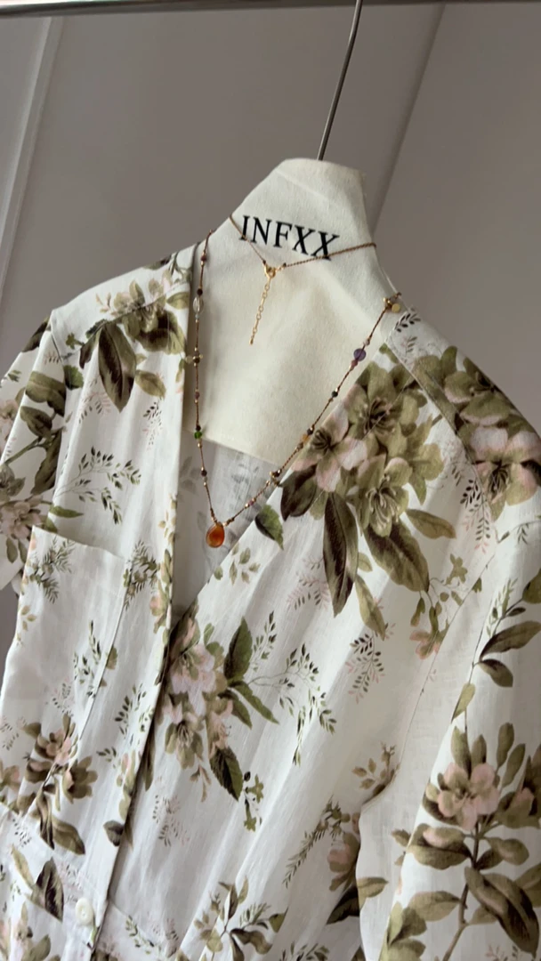 显瘦暗香山茶花时尚短款百搭洋气连衣短裤春夏印花女士碎花夏季