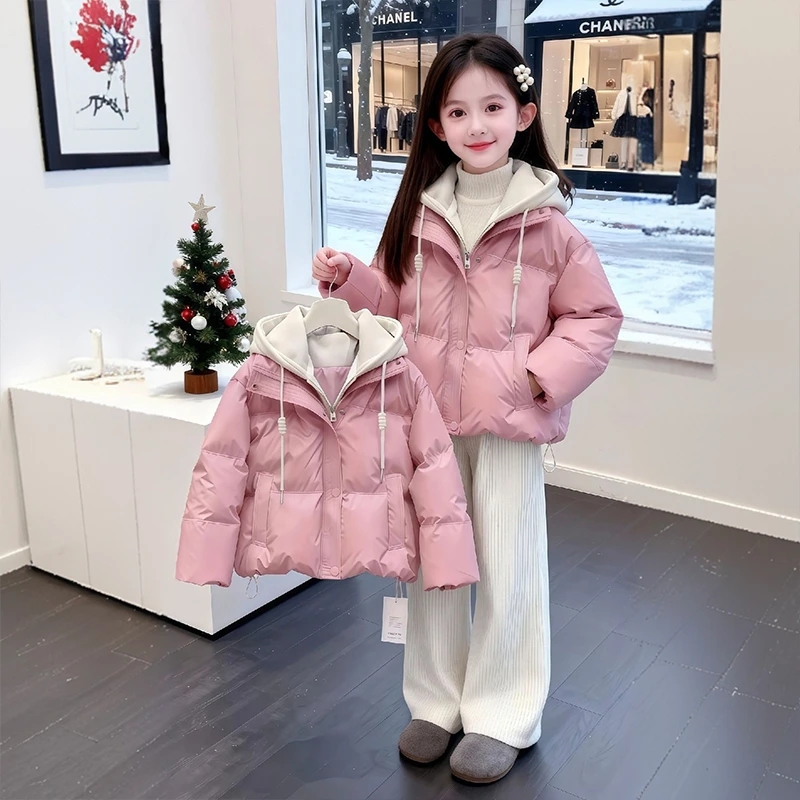 女童棉服冬季2025新款儿童洋气假两件外套冬装女大童夹棉加厚棉衣